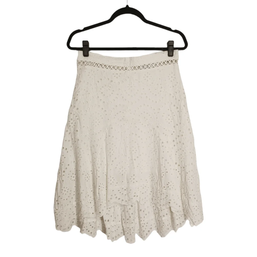OLIVACEOUS White Floral Eyelet Lace Midi Skirt Large